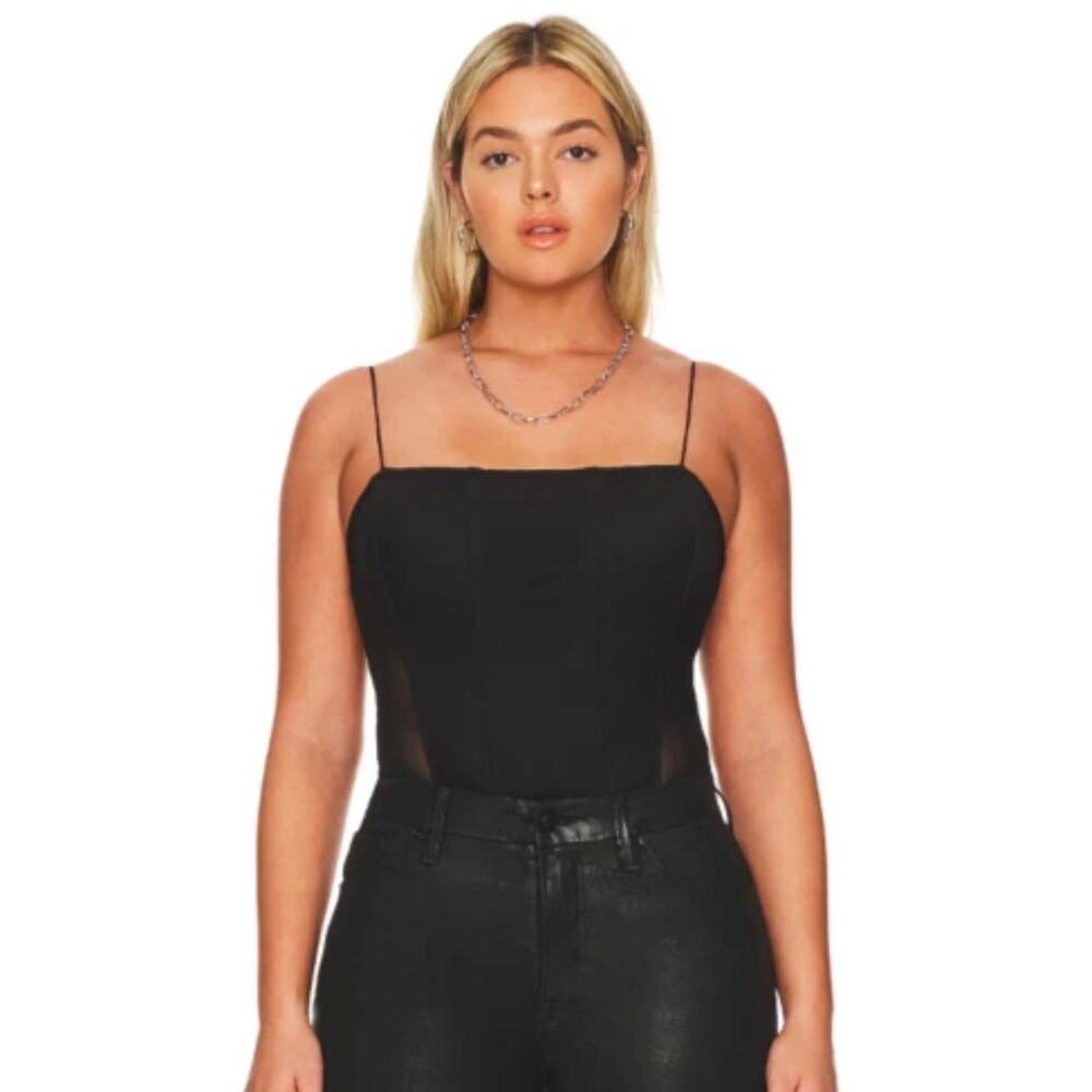 Good American Mesh Mix Corset Thong Straight Neck Black Bodysuit Plus Size 4XL - Picture 2 of 8